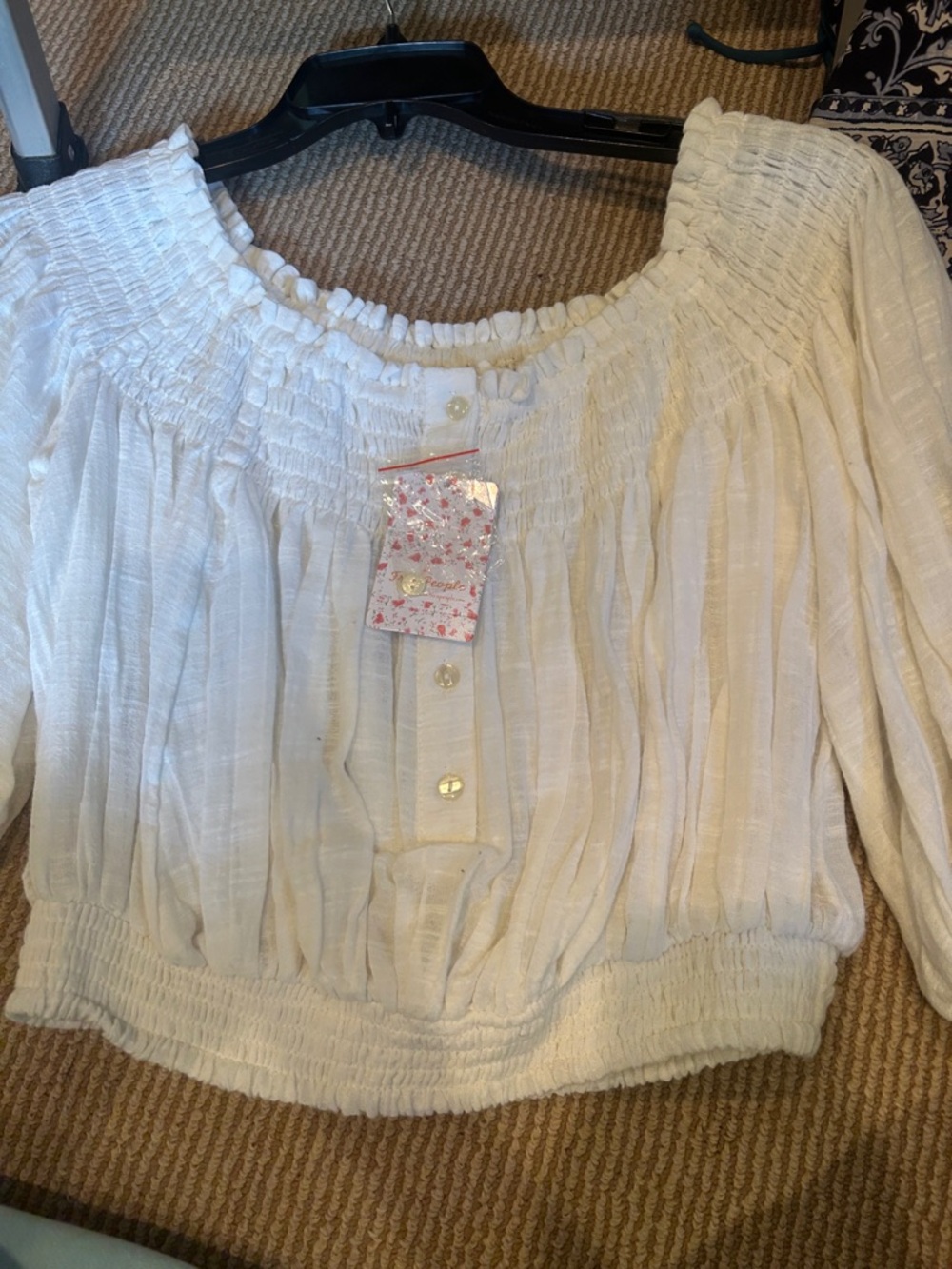 NWT Free People dancing till dawn White Off-the-Shoulder Cropped  blouse XS or S - Picture 5 of 11